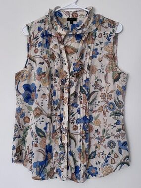 Talbots Silk Sleeveless Floral Ruffle Blouse Size 12